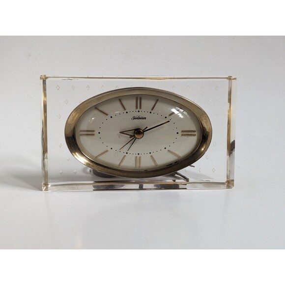 Vintage Sunbeam Lucite Bedside Clock Model B008 Hollywood Regency Glam Gold - Picture 2 of 16